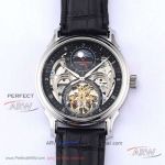 Perfect Replica Vacheron Constantin Traditionnelle Skeleton Moonphase Dial Black Leather Strap 42mm Watch